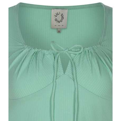 T-shirt turquoise côtelé à coupe crop top col rond et à manches courtes - Image 4