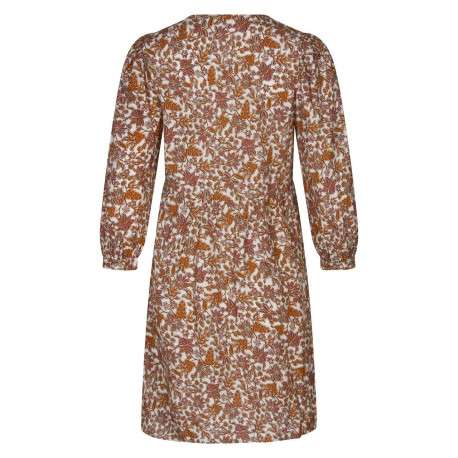 Robe courte Damae écrue fleurie à coupe ajustée col v et à manches longues - Image 2