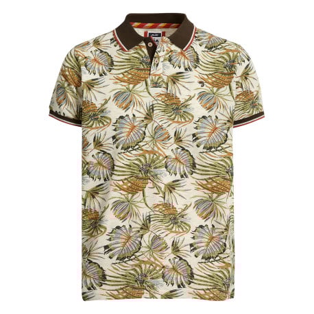 Polo en coton à motifs de feuillage col boutonné et à manches courtes