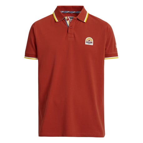 Polo brique en piqué de coton uni col boutonné et à manches courtes