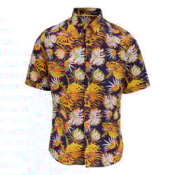 Chemise marine en coton imprimée de palmes coupe ajustée et à manches courtes