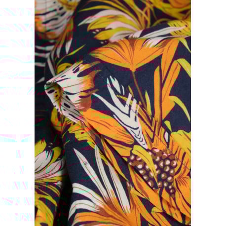 Chemise marine en coton imprimée de palmes coupe ajustée et à manches courtes - Image 3