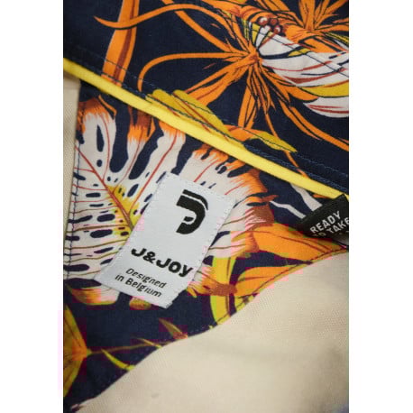 Chemise marine en coton imprimée de palmes coupe ajustée et à manches courtes - Image 4