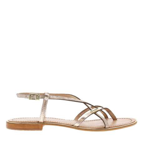 Nu-pieds en cuir doré et bronze à boucle à ardillon et trépointe dorée vernie - Image 2