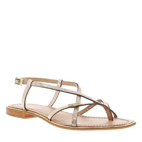 Nu-pieds en cuir doré et bronze à boucle à ardillon et trépointe dorée vernie