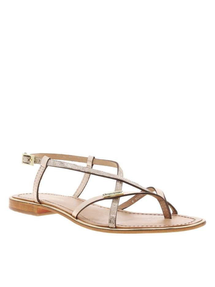 Nu-pieds en cuir doré et...
