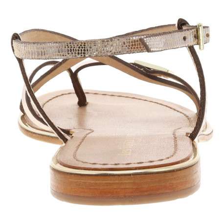 Nu-pieds en cuir doré et bronze à boucle à ardillon et trépointe dorée vernie - Image 4