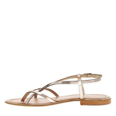 Nu-pieds en cuir doré et bronze à boucle à ardillon et trépointe dorée vernie - Image 3