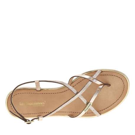 Nu-pieds en cuir doré et bronze à boucle à ardillon et trépointe dorée vernie - Image 5