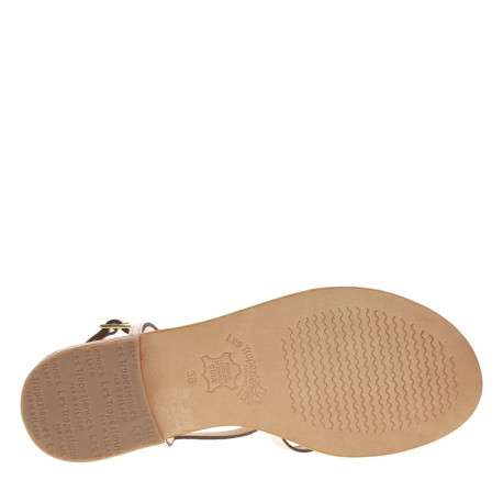 Nu-pieds en cuir doré et bronze à boucle à ardillon et trépointe dorée vernie - Image 6