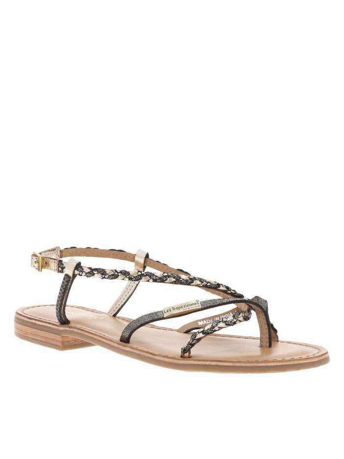 Nu-pieds en cuir doré et...