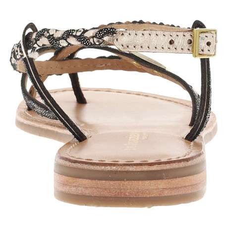 Nu-pieds en cuir doré et noir à boucle à ardillon et talon décroché bas - Image 4