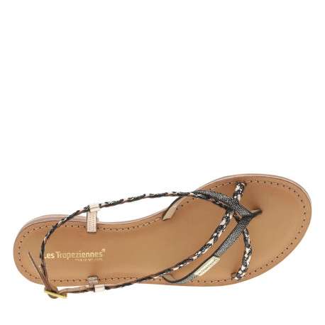 Nu-pieds en cuir doré et noir à boucle à ardillon et talon décroché bas - Image 5