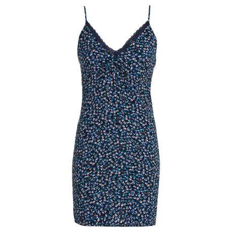 Robe courte à fines bretelles Ditsy marine fleurie à coupe moulante et col v