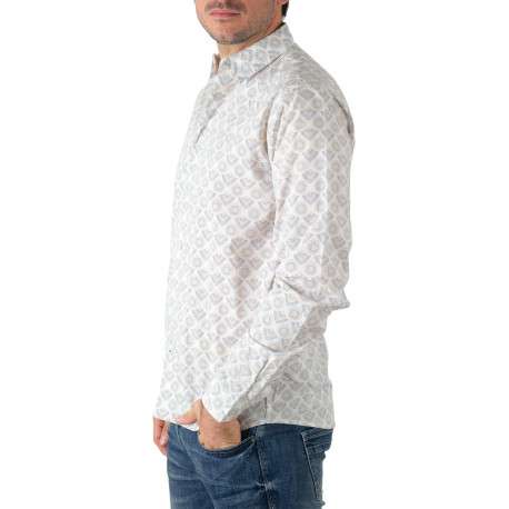 Chemise en coton blanche imprimé éventail à coupe droite et col italien - Image 2