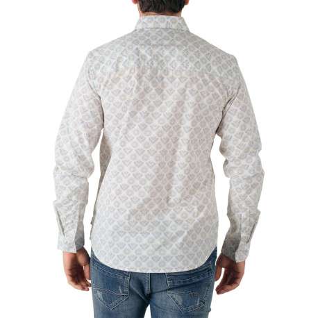 Chemise en coton blanche imprimé éventail à coupe droite et col italien - Image 3