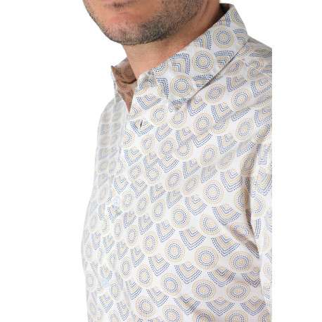 Chemise en coton blanche imprimé éventail à coupe droite et col italien - Image 5