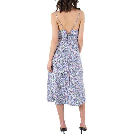 Robe mi-longue à fines bretelles multicolore fleurie à coupe évasée et col v - Image 2