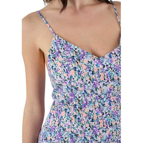 Robe mi-longue à fines bretelles multicolore fleurie à coupe évasée et col v - Image 5