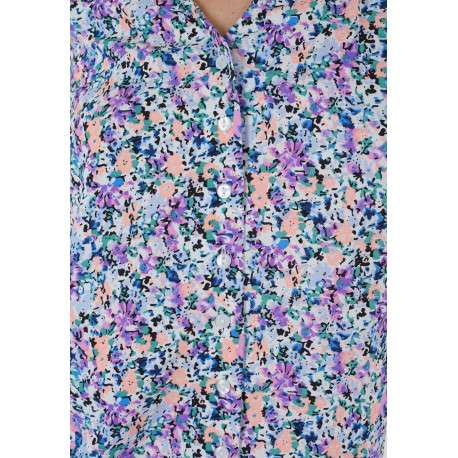 T-shirt multicolore fleuri à coupe droite col v et à manches courtes - Image 5