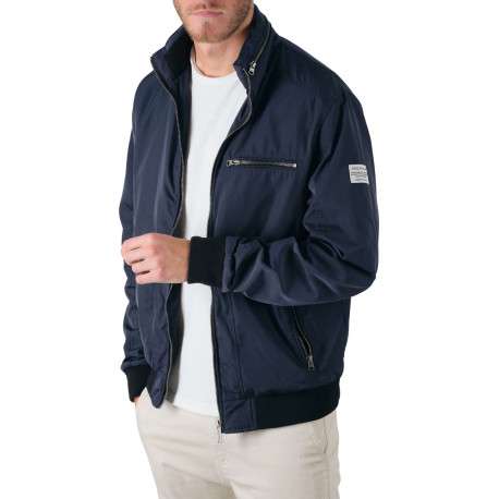 Blouson zippé marine uni avec une coupe droite et un col montant - Image 4