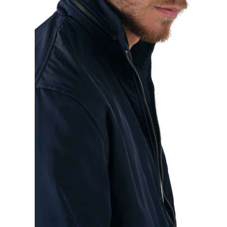 Blouson zippé marine uni avec une coupe droite et un col montant - Image 6