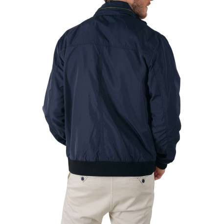 Blouson zippé marine uni avec une coupe droite et un col montant - Image 2
