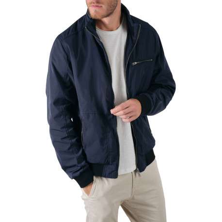 Blouson zippé marine uni avec une coupe droite et un col montant - Image 5