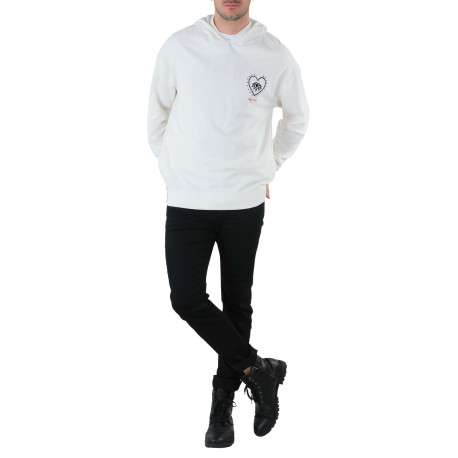 Sweat à capuche en coton blanc uni avec une coupe droite et coeur brodé