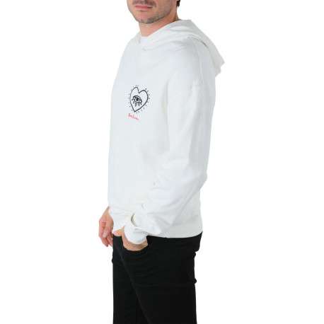 Sweat à capuche en coton blanc uni avec une coupe droite et coeur brodé - Image 4