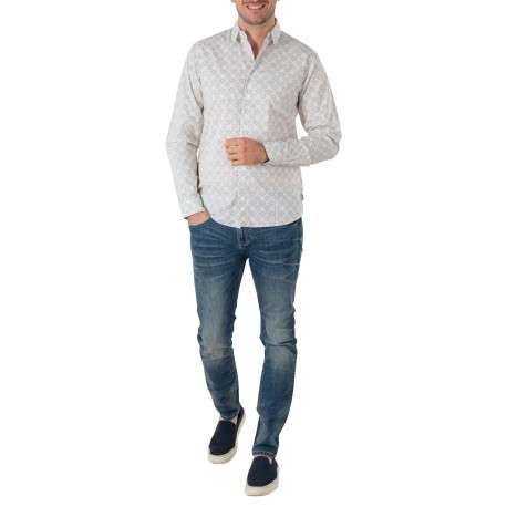 Chemise en coton blanche imprimé éventail à coupe droite et col italien