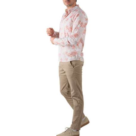 Chemise en coton écrue fleurie avec une coupe droite et un col italien - Image 3