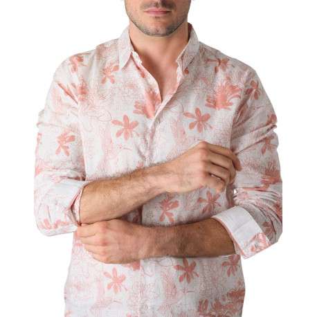 Chemise en coton écrue fleurie avec une coupe droite et un col italien - Image 4