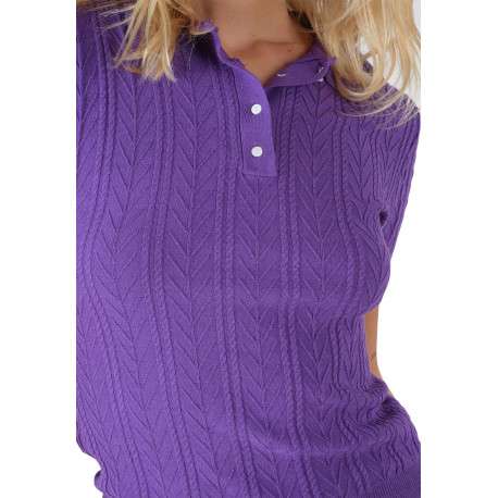 Polo violet côtelé à coupe près du corps col boutonné et à manches courtes - Image 5