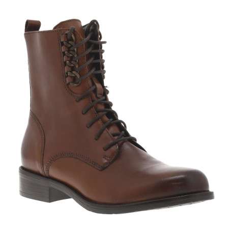 Boots en cuir cognac aspect fumé à talon plat avec lacets ronds et zip latéral