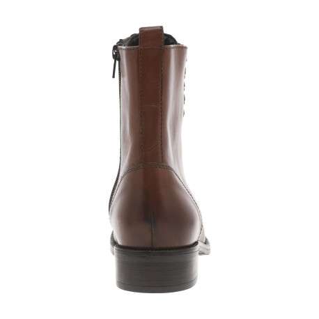 Boots en cuir cognac aspect fumé à talon plat avec lacets ronds et zip latéral - Image 4