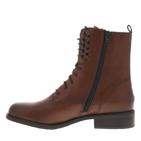 Boots en cuir cognac aspect fumé à talon plat avec lacets ronds et zip latéral - Image 3
