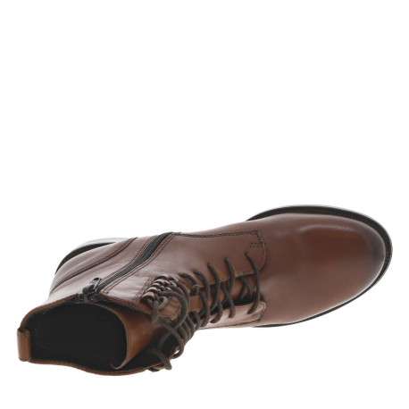 Boots en cuir cognac aspect fumé à talon plat avec lacets ronds et zip latéral - Image 5