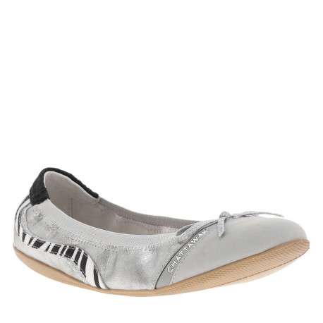 Ballerines élastiquées en simili cuir argent à semelle antidérapante plate