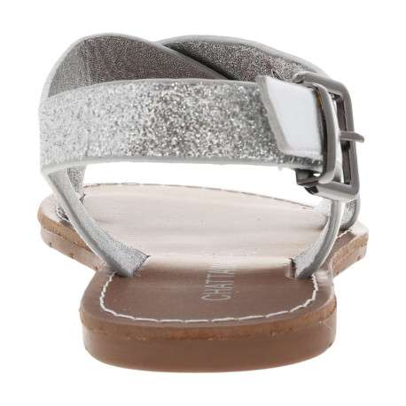 Nu-pieds argent et à glitter, à semelle plate, boucle et première pur cuir - Image 4