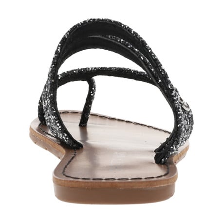 Sandales entre-doigts à glitter argent et noir, plates à première pur cuir  - Image 4