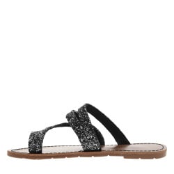 Sandales entre-doigts à glitter argent et noir, plates à première pur cuir 