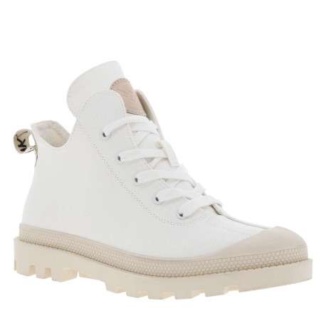 Baskets montantes en toile structurée crème à semelle boots vulcanisée