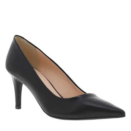 Escarpins décolleté simple en cuir noir à semelle antidérapante à talon aiguille