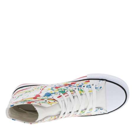 Baskets montantes en toile multicolore fond blanc à semelle plate vulcanisée - Image 5