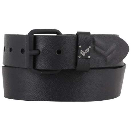 Ceinture en cuir de vache noire unie avec passant avec logo de la marque