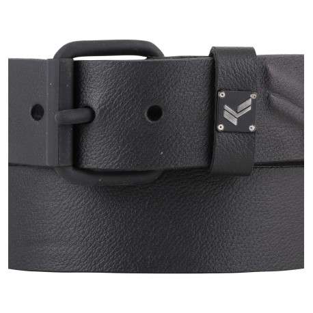 Ceinture en cuir de vache noire unie avec passant avec logo de la marque - Image 2