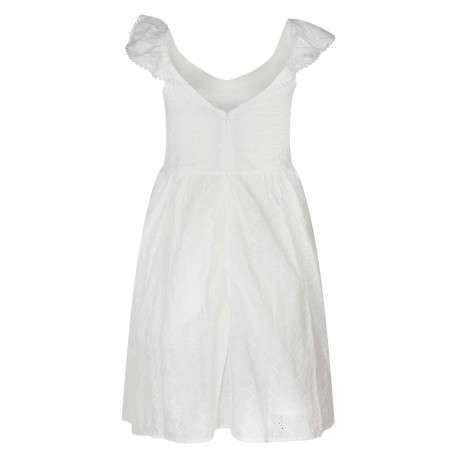 Robe courte blanche unie évasée en coton avec broderie anglaise et volant - Image 2