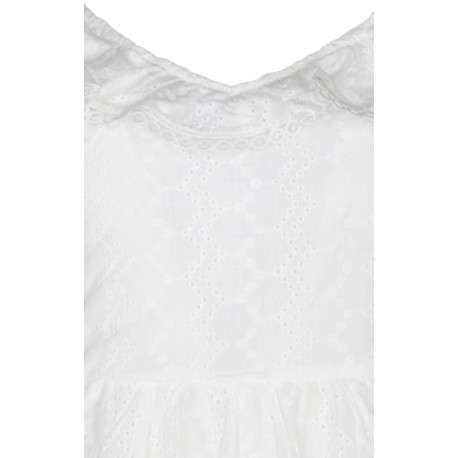 Robe courte blanche unie évasée en coton avec broderie anglaise et volant - Image 3