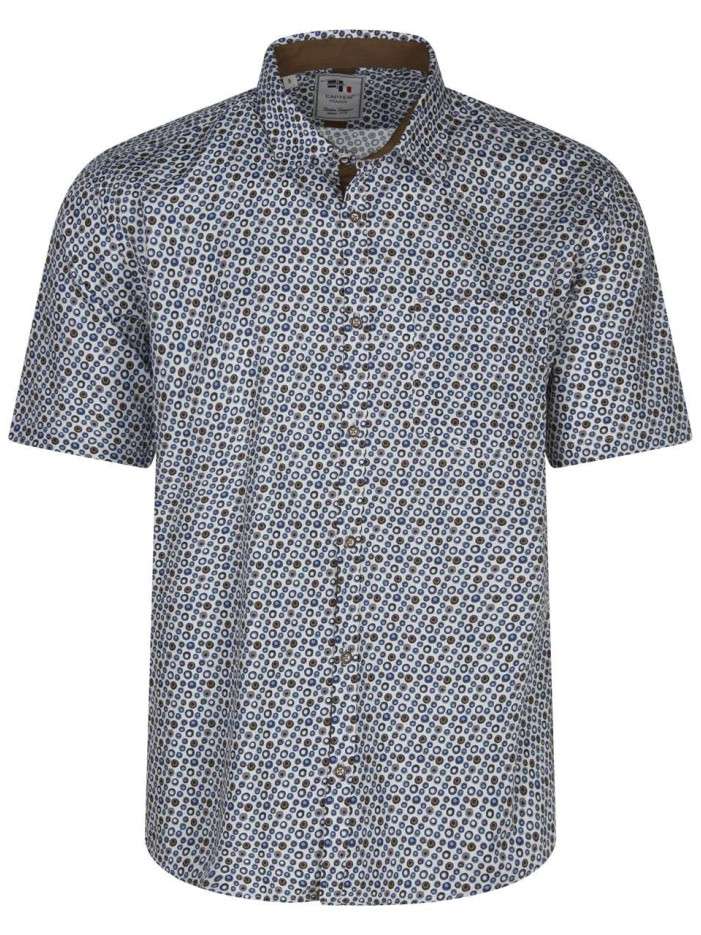 Chemise en coton toile à beurre écrue avec des imprimés ronds bleus et ...